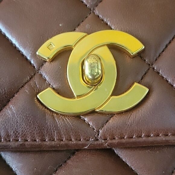 CHANEL Authentic VTG Brown Lambskin Leather GM Shoulder Flap Camera Bag GHW RARE - Picture 7 of 16